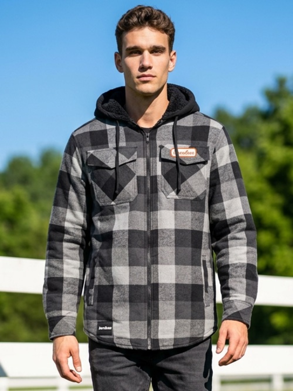 NWT INCUBUS Quilted Flannel Hooded Full Zip Jacket Black/White/Gray Plaid Size M